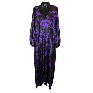 Delfi Collective XL Leah Printed Babydoll Maxi Dress Purple Black Silk Pockets